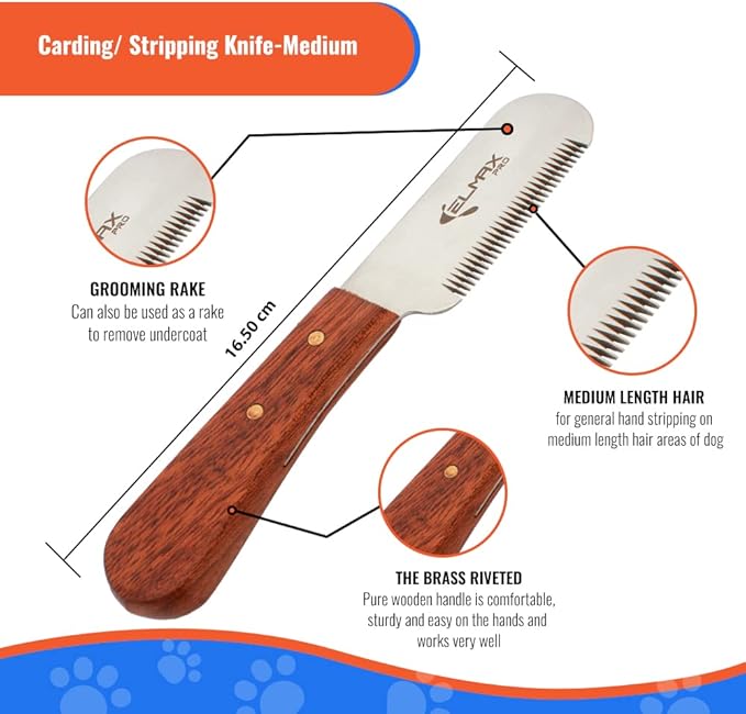 Professional Stripping Knife for Dogs (Pack of 6), Best for Removing Unwanted Undercoat, Blades are Made of Stainless Steel with Wooden Handle Grip (Right-Handed, Rosewood)