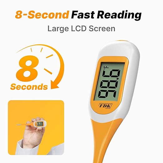Digital Dog & Cat Thermometer for Fever Detection, 8s Fast Reading Pet Rectal Thermometer with Large LCD Screen, Comfortable Flexible Soft Tip Fever Alert °C/°F Switchable