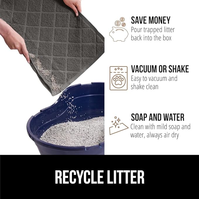 GORILLA GRIP Cat Litter Box Mat, 35x23, Water Resistant, US Designed Kitty Litter Trapping Mats, Easy to Clean, Scatter Control, Less Mess and Clean Floors, Kitten Supplies for Indoor Cats, Dark Gray