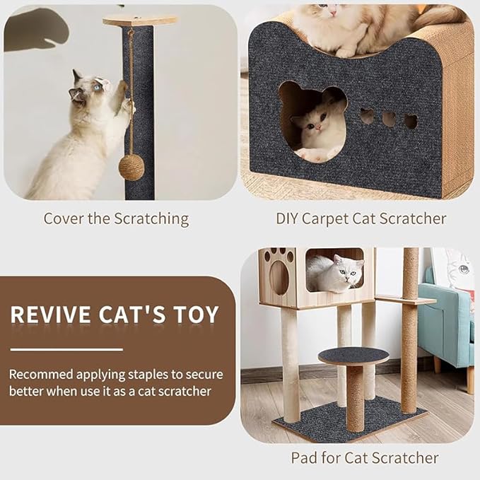 Cat Scratch Furniture Protector Mat DIY Cat Scratch Pad Self-Adhesive, Pet Scratching Post Cat Scratcher Carpet Anti Cat Scratch for Cat Tree/Door/Couch (Dark Gray, 11.8 * 11.8 inch)