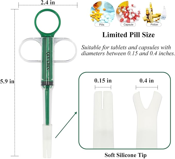 Cat Pill Shooter, Pet Pill Gun for Cats and Dogs, Pet Medicine Dispenser for Small Animals, Dog Piller Shooter with Fixed Soft Tip (Anti-Fall)