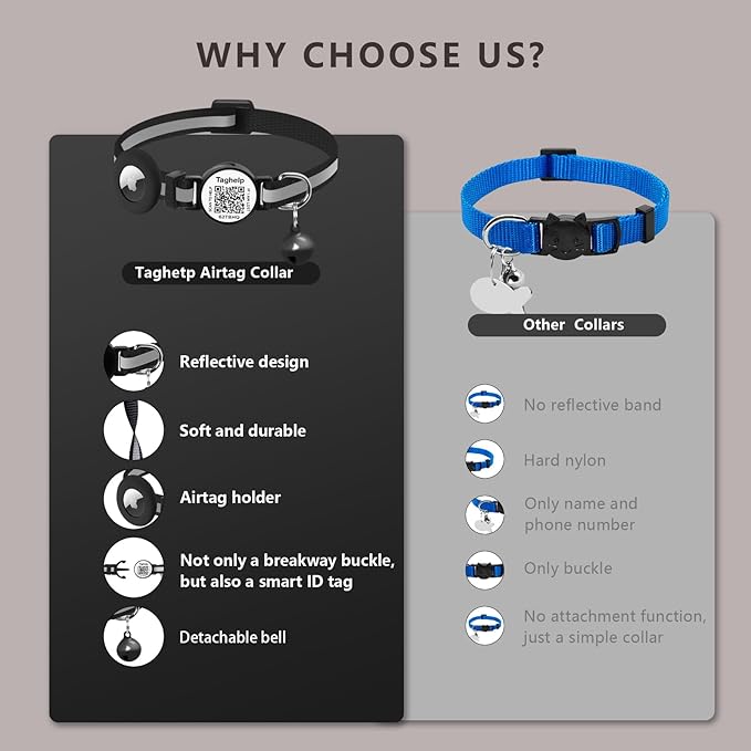 Smart QR Code Cat Collar - 2 Pack Breakaway Safety Collar with Online ID Profile, Reflective, Glow in The Dark & AirTag Holder for Kitten, Cats - Adjustable, Bell Included (Black)
