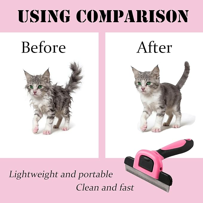 Pet Deshedding Tool for Dogs & Cats Reduces Shedding, Easy-Clean Detachable Comb Ideal for Short Medium Long Fur (pink)