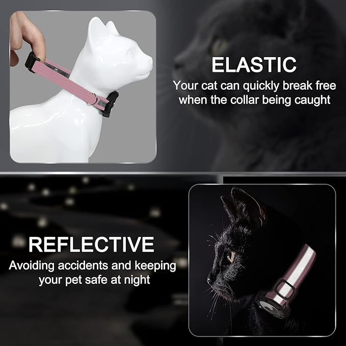 Reflective AirTag Cat Collar, Integrated Cat Tracker Collar with Air Tag Holder and Bell, Safety Elastic Band Cat GPS Collars for Girl Boy Cats, Kittens and Puppies (Pink, XS)