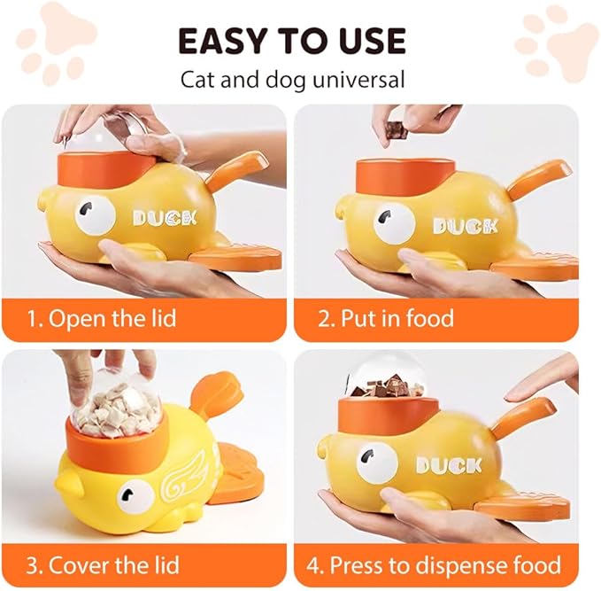 2 in 1 Dog Interactive Slow Feeder, 2026 New Slow Feeder Dog Bowl, Duck Treat Dispenser, Automatic Feeding Machine Intelligent for Small, Medium Dogs, Cats (Yellow)