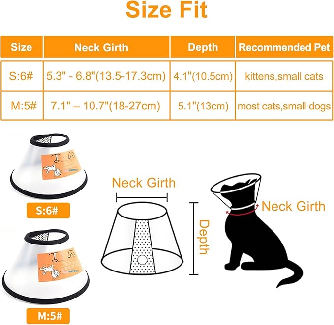 VOVIGGOL 2 Pack Cat Cones to Stop Licking, Cat E Collar Pet Cone for Cats After Surgery, Pet Elizabethan Collar Dog Head Cone Recovery Cone for Most Cats & Small Dogs (Size M, 5#)