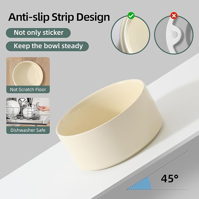 Ceramic 6.1inch Raised Dog Bowl with Stand for Small and Medium Breed Dog Dish Pet Food and Water Bowl (Double Bowl with Stand - Light Yellow, 28oz)