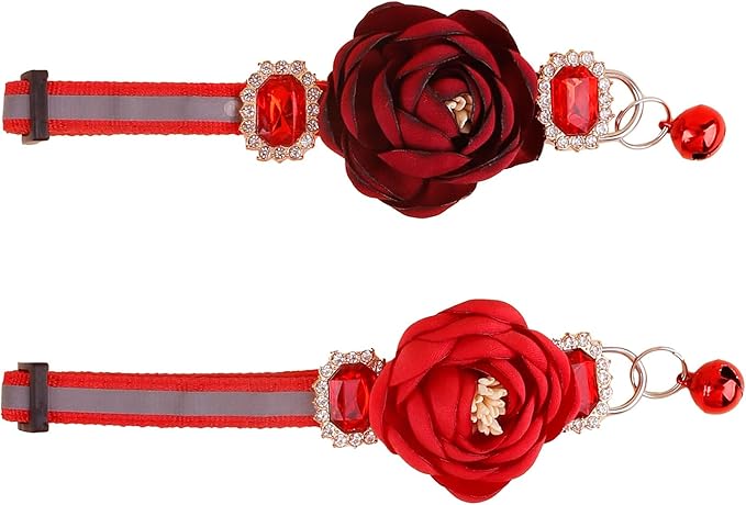 2 Pack Cat Collar Pink Floral with Bell and Removable Flower Bowtie Breakaway Adjustable Cat Collar for Girl Kitten Puppy Small Cats Dogs Daily Decoration (XQ9-4) (XQ9-1)