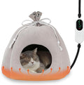 FHTONGE 2 in 1 Heated Cat Bed Cave with Timer Temp Adjustment, Thermal Enclosed Kitten Bed Hideaway Machine Washable, Self-Warming Cozy Pet Nest Covered Beds for Indoor Kitten Old Cat Puppy Small Dog