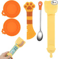 5 PCS Cat Food Can Covers Lids Set, Silicone Pet Food Can Lids with Multi-Function Cat Food Spoon and Opener, Cat Bar Squeezer, Stainless Steel Wet Food Spoon for Cats and Dogs (Pink) (Orange)