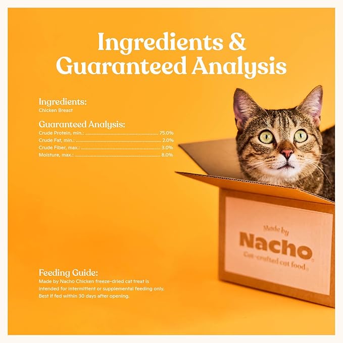 Made by Nacho Freeze-Dried Cat Treats - Healthy, Limited Ingredient Cat Treats - High Protein, Nutrient-Rich Crunchy Treats. (Chicken Breast (.9 oz)), Limited Ingredients