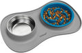 Slow Feeder Dog Bowls Stainless Steel Food and Water Bowl Set 3 in 1 No Spill Waterproof Silicone Pet Food Mat Puppy Feeding Station for Large Medium Small Breed Non Slip Metal Dish Tray by YINEYA