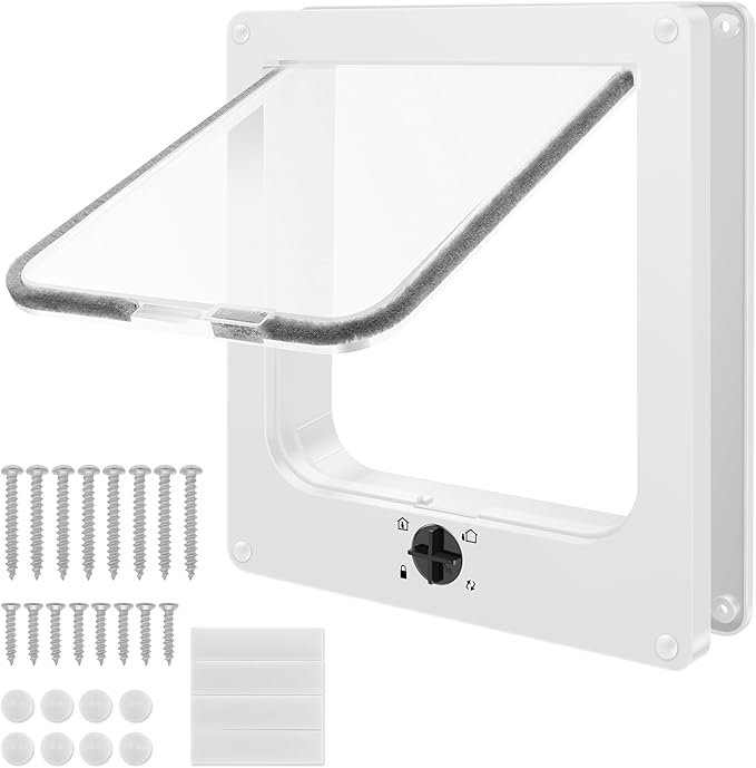 Cat Door Interior Door, 4-Way Lock Indoor Cat Doors, Magnetic Closure Reinforced Pet Doors for Cats up to 18 Lbs, Easy DIY Installation for Interior and Exterior Doors