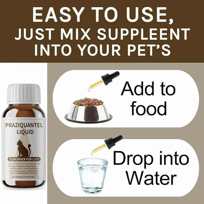 Praziquantel 0.5% Tapeworm Treatment Dewormer for Cats & Kittens 6 Weeks and Older, Gentle & Easy-Dose Formula
