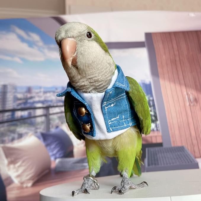 Bird Costume Bird Diaper Flight Suit Bird Jeans Fake Two Pieces Bird Clothes Cosplay Photo Prop for Parrots Lovebird Parakeet Cockatiel Small Animals Apparel (Without Diaper,Cockatoo)