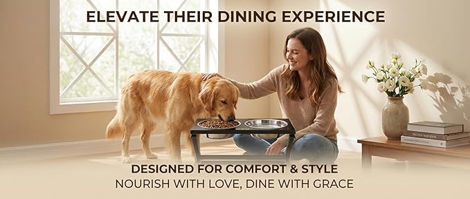 Elevated Dog Bowls, Adjustable Raised Dog Bowl Stand with 2 Stainless Steel Food Bowls 20°Tilted Water Bowls for Small Sized Dogs and Cats (Black, Small)