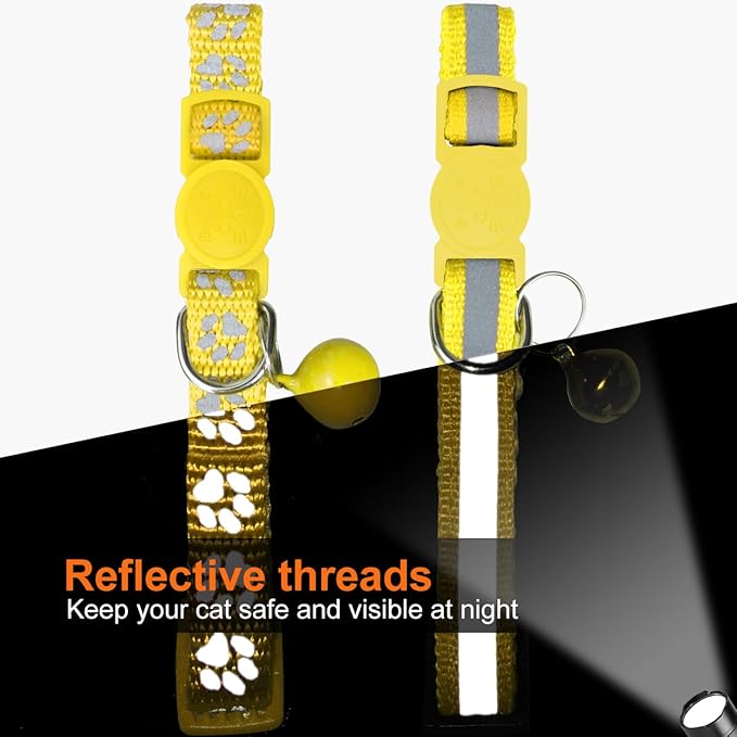 TagME 2 Pack Cat Collar with Name Tag, Personalized Reflective Cat Collar Breakaway with Bell for Boy & Girl Cats, Yellow