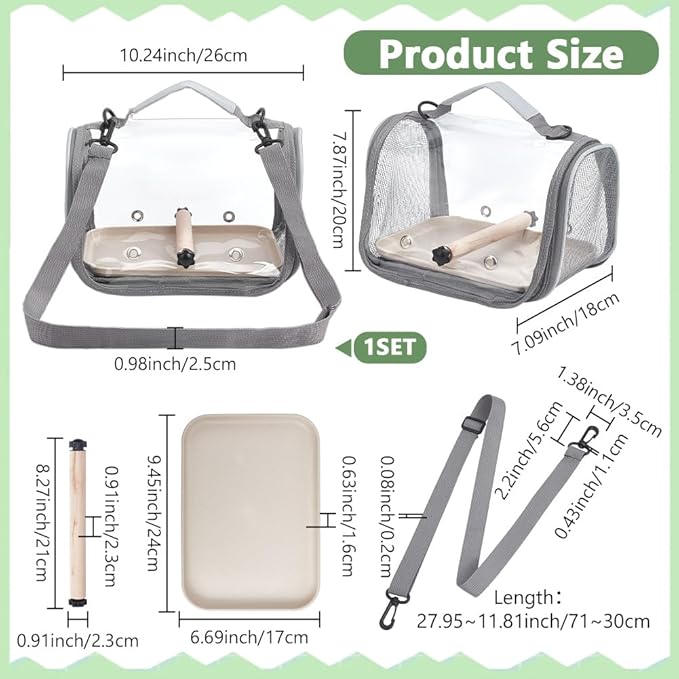 Bird Carrier Backpack Gray Travel Cage with Clear PVC Window and Breathable Mesh Portable Bird Carrier Bag for Small Birds Parrot Cockatiel Parakeet to Vet Visit and Outdoor Adventure