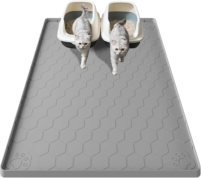 Pawinner Cat Mat for Litter Box, 40" X 28" Large Silicone Cat Litter Trapping Mat, Waterproof Kitty Litter Mat, Urine-Proof, Easy to Clean, Non-Slip Kitty Scratch Pad for Floor(Gray)