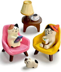 Miniature Cat Desk Set with Sofa & Lamp - 6-Piece Cute Cat Figurines for Office Decor, Shelf Decor, Home Decor, Resin Gift for Men, Cat Lovers (CAT)
