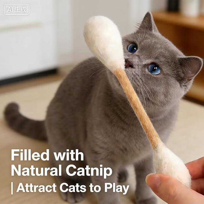 Cotton Swabs Cat with Catnip, 6 Pk Giant Kitten Chew Sticks for Indoor Boredom, Durable Dental Teething Ropes, Big Interactive Felt Kitty Kicker Play Lover Gift Accessories (Blue)