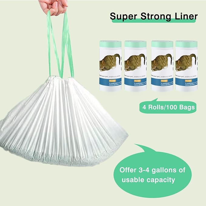 100 Count Cat Litter Liner Bags Compatible with MW-SC01/MW-SC02/MW-LR01 Self-Cleaning Automatic Cat Litter Box, Thick Heavy Duty Drawstring Replacement Waste Drawer Liners-18" x 12.6"