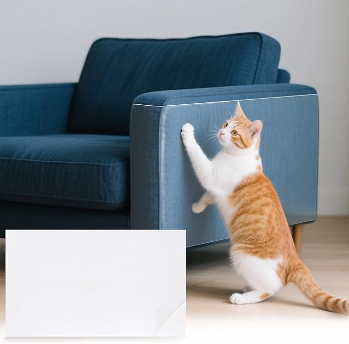 uxcell Anti Scratch Furniture Protector, 4 Sheets 17" x 10" Single-Sided Sticky Couch Protector from Cat Claws, Clear Protectors from Cats Scratching for Sofa Corners, Walls, Doors