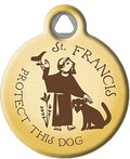 Dog Tag Art Religious Custom Pet ID Tag for Dogs and Cats, Personalized Dog Tag with Customized Identification Information, St. Francis Protect This Dog, Small (7/8" Diameter)