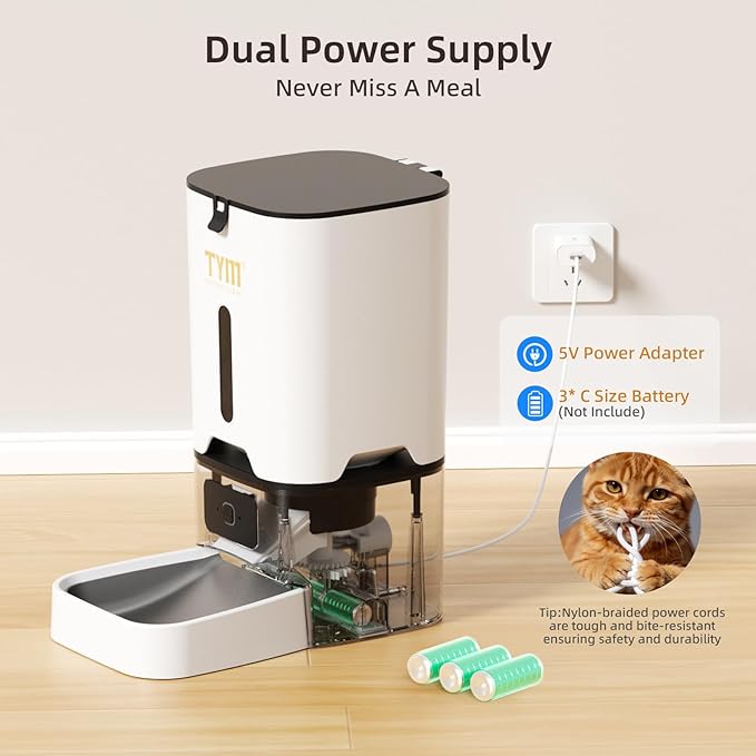 TYM Automatic Cat Feeder, 7L Timed Dry Food Dispenser, APP Control Auto Feeder for Cats and Dogs, Programmable Portion Size, Large Capacity Cat Feeder Automatic (WiFi is Not Required)