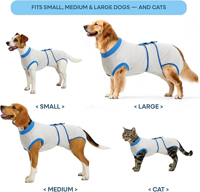 Recovery Suit for Dogs Cats After Surgery, E-Collar & Cone Alternative Surgical Suit, Prevent Licking Dog Onesies Pet Surgery Recovery Suit Soft Dog Bodysuit, Grey Blue, XS