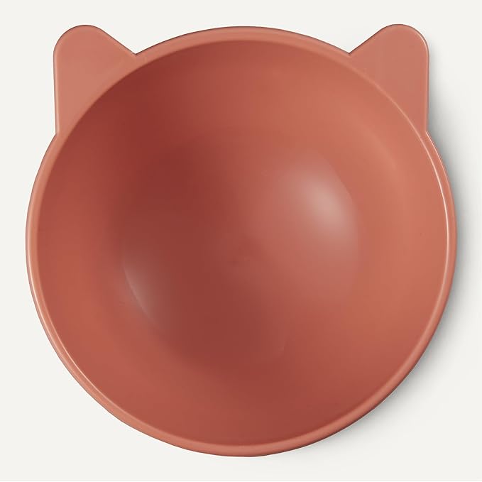 Amazon Basics Raised Cat Feeding Bowls, Cat Ear Shape, Tilted Design, Whisker-Stress Free, 5.2 x 5.2 x 4.5 in, Orange and Blue, 2-Pack