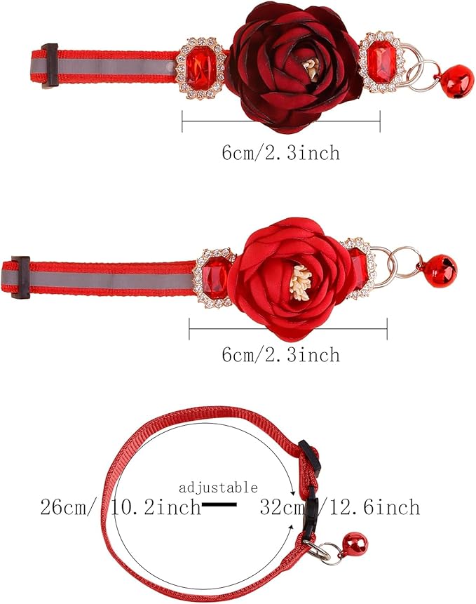 2 Pack Cat Collar Pink Floral with Bell and Removable Flower Bowtie Breakaway Adjustable Cat Collar for Girl Kitten Puppy Small Cats Dogs Daily Decoration (XQ9-4) (XQ9-1)