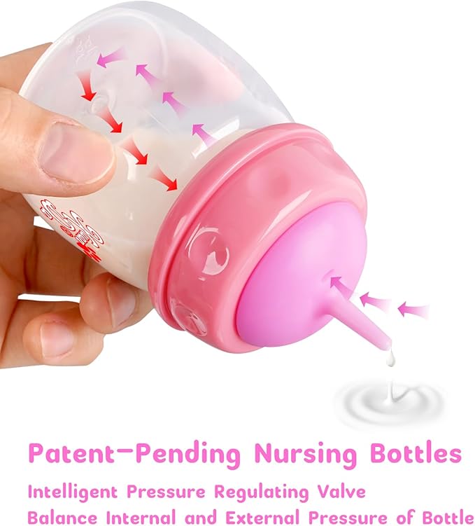 Pet Feeding Bottle and Syringes,60ml Nursing Bottle, 3 Sizes Nipples with Ventilation Valve Resistant Tearing Perfect for Puppies, Kittens, Small Wildlife (Pink)