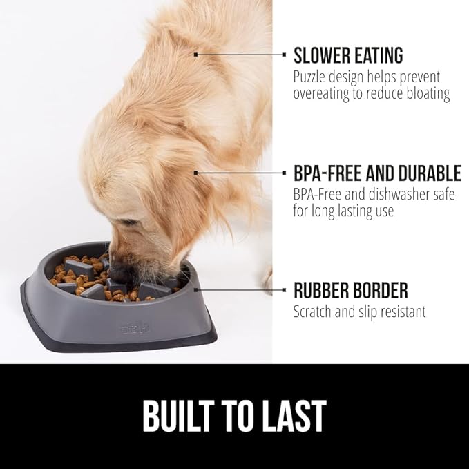 GORILLA GRIP Patented BPA Free Slow Feeder Dog Bowls, Interactive Puzzle Toy for Dogs and Cats Food Training Enrichment, Keeps Pets Busy and Prevents Puppy Overeating, All Breeds, 2 Cup, Gray