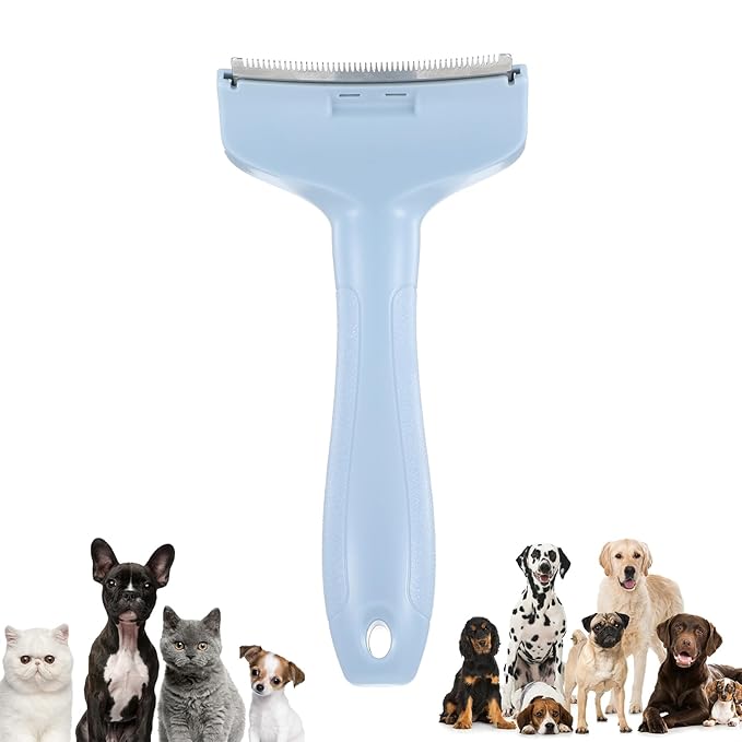 Pet Deshedding Comb,V-Tooth Dog Cat Grooming Brush with Curved Blade Gentle Shedding Tool with Ergonomic Non-Slip Handle for All Coat Types