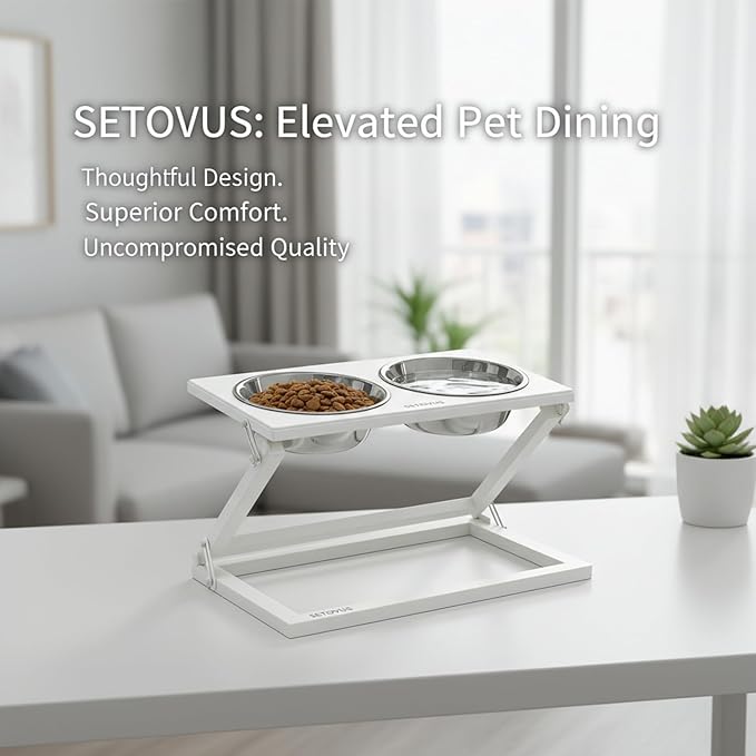 Elevated Dog Bowls, Adjustable Raised Dog Bowl Stand with 2 Stainless Steel Food Bowls 20°Tilted Water Bowls for Small Sized Dogs and Cats (White, Small)