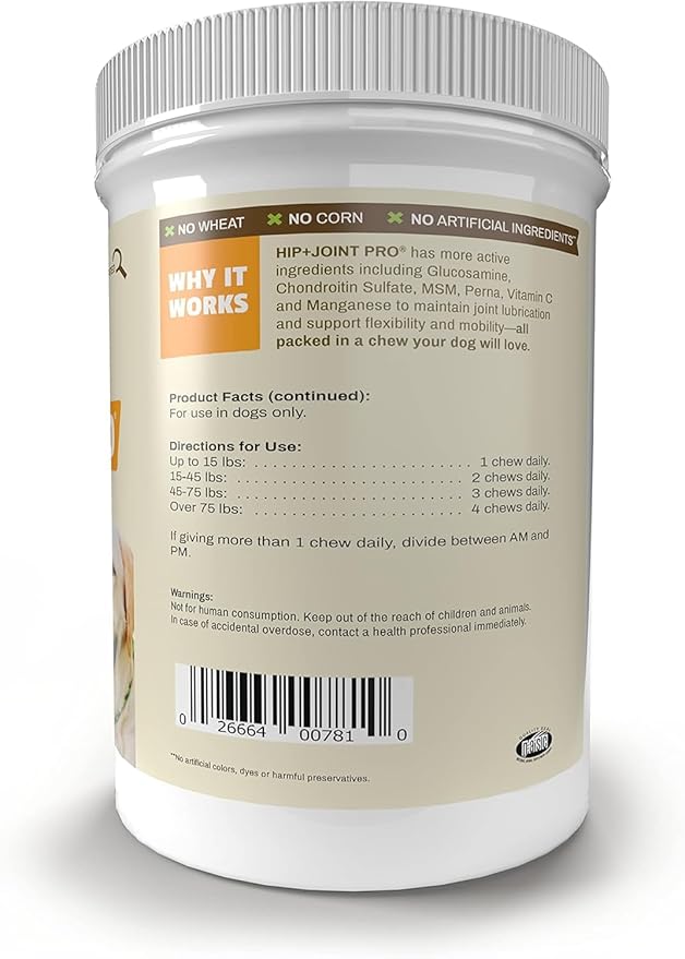 Pet Naturals Hip and Joint Pro Supplement with Glucosamine, Green-Lipped Mussel, and Chondroitin for Dogs, Duck Flavor, 130 Chews