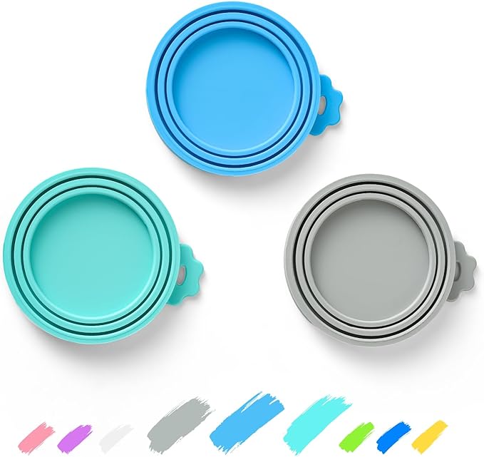 WePet Pet Food Can Covers, Silicone Lids, BPA Free, Dishwasher Safe, Fit Most Standard Size Canned Cat and Dog Food, 3oz/5.5oz/12.5oz/13.2oz, Cool Grey/Sky Blue/Hunt Green