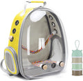 Bird Traval Carrier Cage, Clear Space Capsule Astronaut Backpack to Carry Parakeet Cockatiel Parrot with Metal Tray Wood Perch Bird Feeder, Vet Transport School Bag