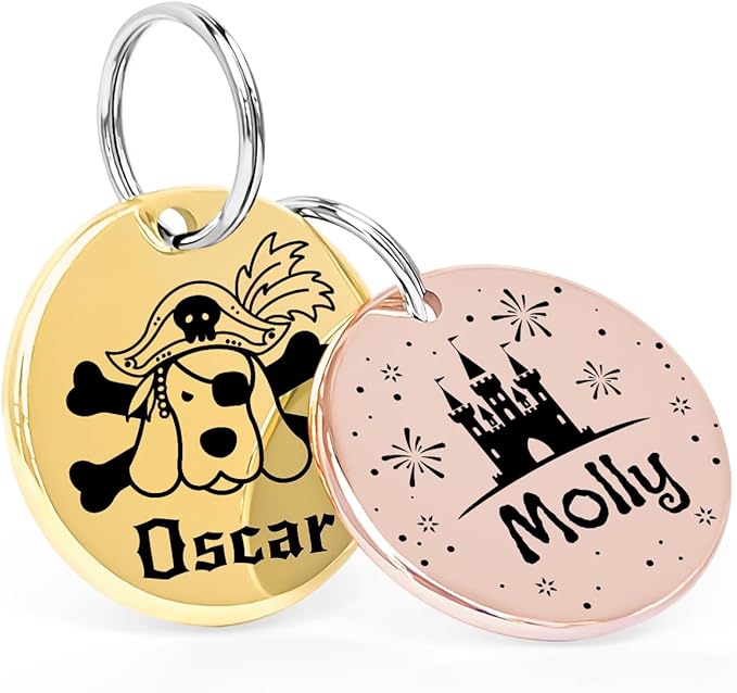 Customizable Cat Dog ID Tags - Original Funny Art Design - Stainless Steel Deep Engraving for Dogs