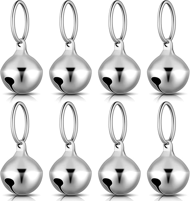 Hotop 8 Pack Collar Bells for Small Dogs Cat Bells Collar Charm for Puppy Hanging Ring Decoration Pet Pendant Accessories Anti-lost Tracker DIY Crafts for Pets Daily Use(Silver)