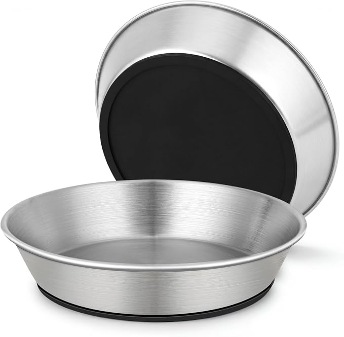 2 Pack-1.7Cup(14 fl oz) -304 Stainless Steel Cat Bowls for Food and Water, Non-Slip Silicone Bottom Dishes, Size: 6" Width and 1.26" Height, for Cat or Small Dog