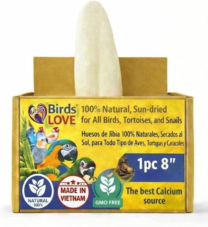 Birds LOVE 7.5-8" Cuttlebones for Birds – 100% Natural Sun-Dried Calcium Carbonate Mineral Supplement – for Parakeets, Budgies, Cockatiels, Finches & Canaries – 1 Pack with Holder – Made in Vietnam