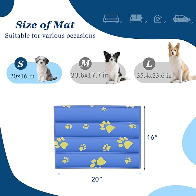 2025 Pet Cooling Mat for Dogs - 20"x16" Cats Cooling Pad Non-Slip Kennel Bed Mats for Summer, Washable Cool Pet Mat for Cats/Dogs
