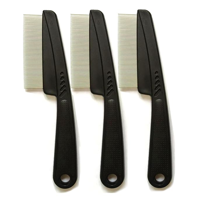KEAIYYJ- Flea Comb for Cats Dogs Tick Brush Fine Tooth 3 Pack (Black)