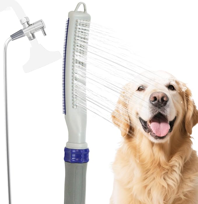Dog Shower Attachment, Dog Bathing Supplies for Fast and Easy Bathing, Indoor and Outdoor Sprayer Includes Lick Mat and 8-Foot Flex Hose