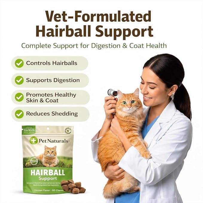 Pet Naturals Hairball Soft Chews for Cats, Omegas & Biotin for Skin Health, No Wheat or Corn, Vet Formulated, Value Size, Chicken, 160 Count