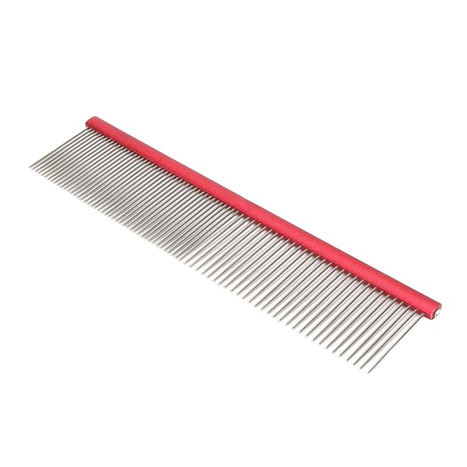 VINGVO Greyhound Comb for Dogs, Metal Dog Comb with Rounded Ends, 16cm/6.3in, Red