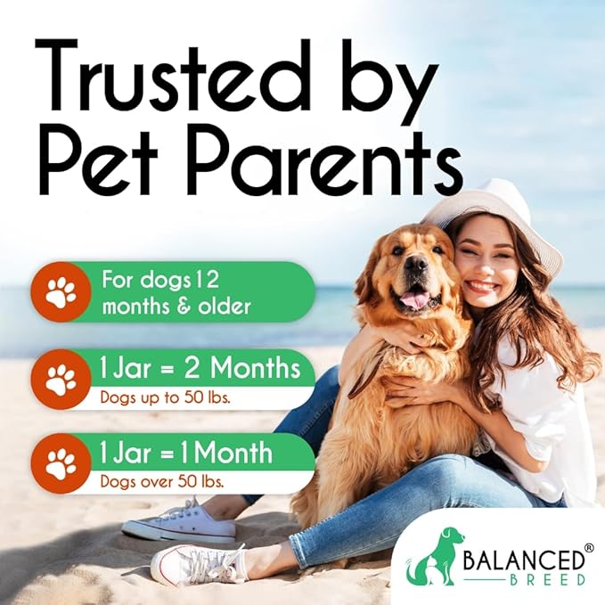 Balanced Breed All-in-1 Dog Vitamins Supplements Made in USA Vet-Pharmacist Approved Dog Multivitamin Probiotics Glucosamine Chondroitin Dogs Salmon Oil Skin Coat Immune Senior Dogs Supplement NonGMO