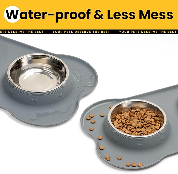 Stainless Steel Dog Bowls with Non-Slip Silicone Mat, Spill Proof Food & Water Bowls Set, Easy Clean Puppy Food Dish, Dishwasher Safe, Suitable for Dogs Cats Pet Under 20lbs, Small, Grey